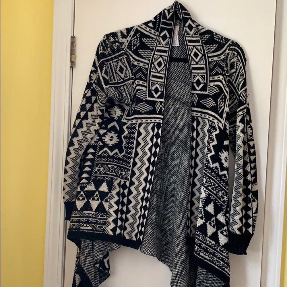 Black and white wrap sweater